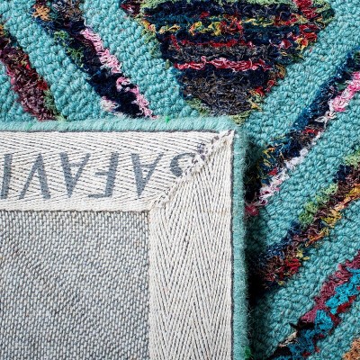 Handmade Blue Square Tufted Wool Rug 4'x4'