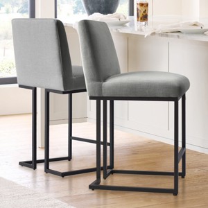Set of 2 Upholstered Counter Height Bar Stools, 25" Armless Fabric Seat with Black Metal Sled Legs for Kitchen Island & Home Bar-Maison Boucle - 1 of 4