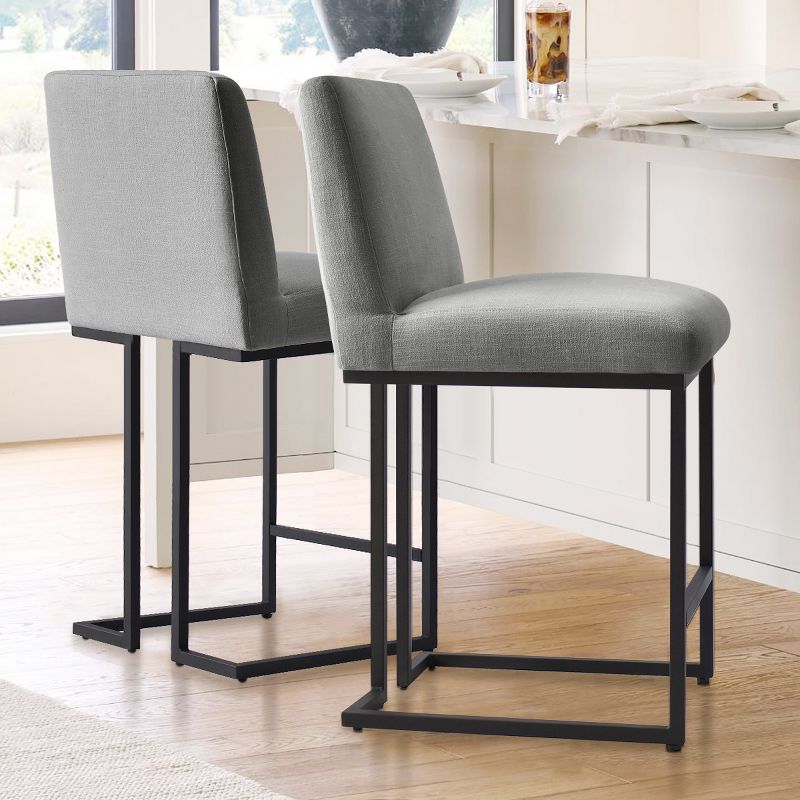 Mason Set of 2 Fabric Counter Height Stools,25" Armless Upholstered Fabric With Black Metal Sled Legs Counter Height stools-Maison Boucle, 1 of 10