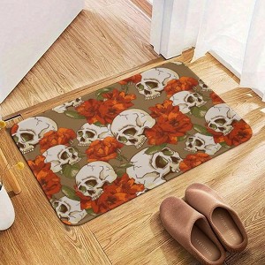 Skull And Flowers Bathroom Rugs Winter Bath Mat Absorbent Non Slip Bathroom Mat Christmas Soft Floor Carpet 16x20 Inches - 1 of 1