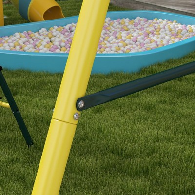 Yellow 5-in-1 Metal Swing Set with Climbing Ladder