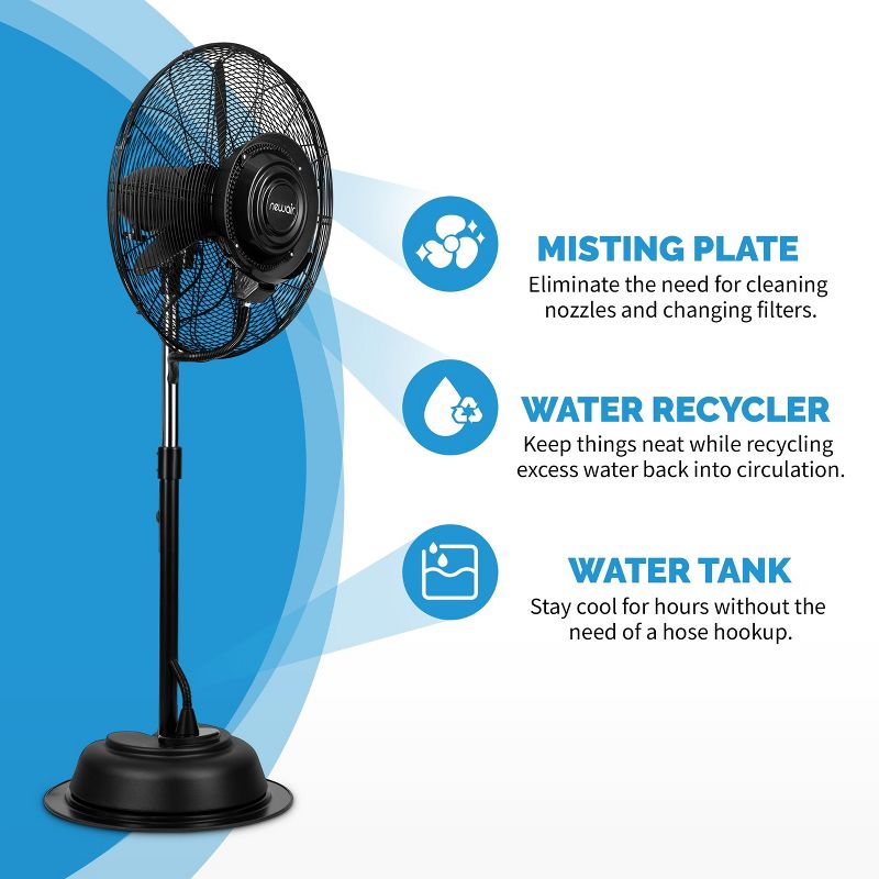Newair Pedestal Misting Fan, Adjustable Mist Settings, Water Tank and 3 Fan Speeds, Perfect for the Patio, Back Yard, 5 of 12