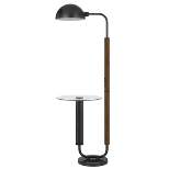 63" Metal Floor Lamp with Faux Wood Accent and Glass Tray Table Gray/Natural - Cal Lighting
