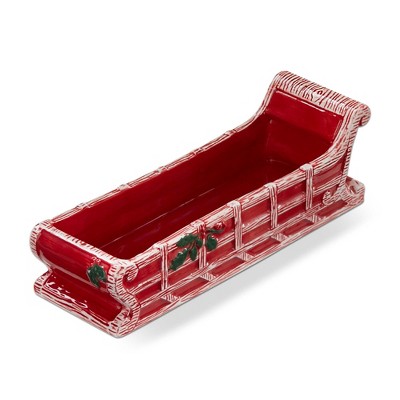 TAG 10.5" Vintage Sleigh Ceramic Decorative Christmas Cracker Serving Dish XMAS Festive Winter Holidays Christmas Party Guest Serving Platter Snack