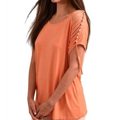 Women's Stone Wash Cut Out Beaded Top - ANGEL