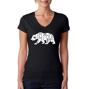 LA Pop Art Women's Word Art V-Neck T-Shirt - California Bear - 1 of 4