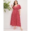 Garvee Women Plus Size V Neck Wrap Maxi Dress High Waist Ruffle Summer Casual Dress with Belt Short Sleeve - 2 of 4