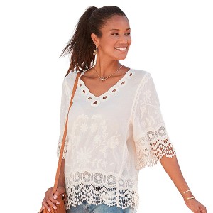 Women's Crochet Trim Tunic Blouse Shirt - LASCANA - 1 of 4