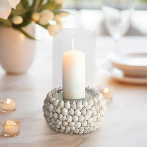 Decorative Pillar Holder with Shell, Glass, and Wood Construction Featuring Coastal-Inspired Design and Contemporary Style - 1 of 4