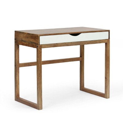 Ricketson Contemporary Handcrafted Mango Wood Desk with Storage Natural/White - Christopher Knight Home