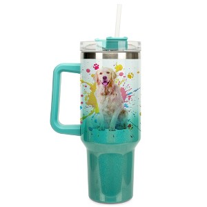 100 North 40 Ounce Stainless Steel Double Wall Insulated Ombre Glitter Travel Tumbler With Handle, Straw, and Lid, Golden Retriever White and Teal - 1 of 4