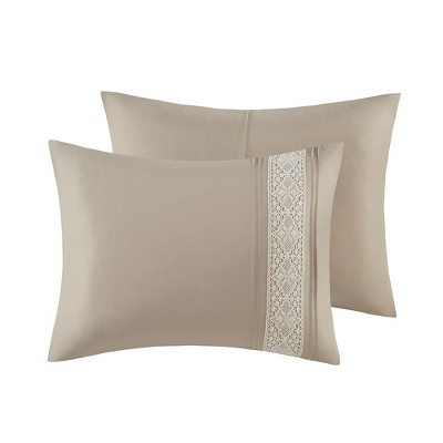 Taupe Queen Microfiber Comforter Set with Lace Trim