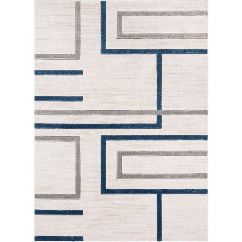 Well Woven Fiora Modern Geometric Stripes Boxes Area Rug, 1 of 9
