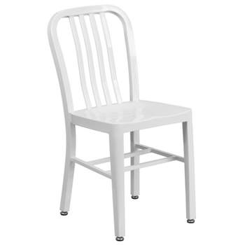Merrick Lane 18 Inch White Galvanized Steel Indoor/Outdoor Dining Chair with Slatted Back and Powder Coated Finish