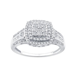 GILDED 1/2 CTTW Natural Diamond Cushion-Halo Shaped Ring in Sterling Silver with Miracle Plating, Size 7 - 1 of 4