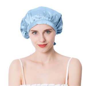 Anna-Kaci Women Satin Sleep Bonnet Adjustable Tie Back Hair Protection Cap for All Hair Types - 1 of 4