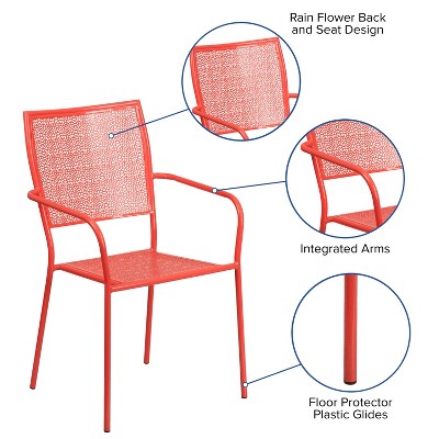 Coral Pink Metal Rain Flower Design Arm Dining Chair