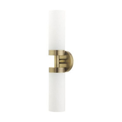 Aero Antique Brass 2-Light Vanity with Satin Opal White Glass