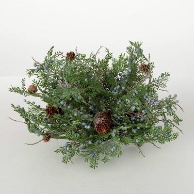 11.5"H Sullivans Artificial Berry Cedar Christmas Orb, Green, Indoor Christmas Decor