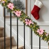 Smart 9FT Pre-Lit Garland with Timer & Pink Flowers, 70 Warm White LED & Christmas Balls, Battery Powered for Indoor Outdoor Holiday Decor - 2 of 4
