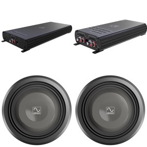 Wavtech THINPRO10-2 10” Professional Series Shallow 2 Ohm Subwoofer PAIR and LINK750.1PLUS 750 Watt Mono Amplifier and link500.4mini - 500 Watt 4-C... - 1 of 4