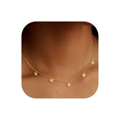 Turandoss 18K Gold Zircon Charm Necklace for Women - Dainty Gold Cubic Zirconia Choker Necklace, Wedding Prom Bridesmaids Jewelry Gifts, 15+2.5In