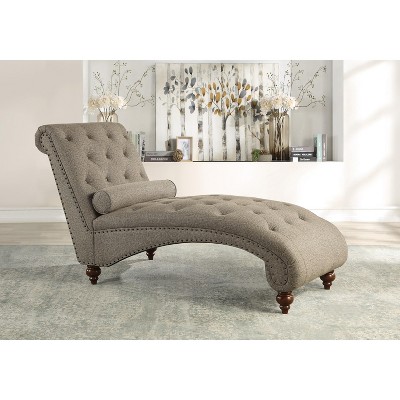 Modern Stylish Brown Color 1pc Chaise Button-Tufted Nailhead Trim w Bolster Pillow Comfortable Living Room Furniture Solid wood and Plywood Frame