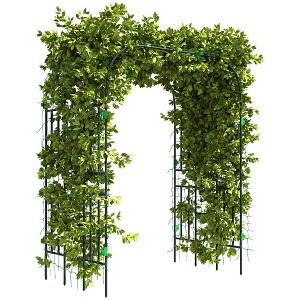Outsunny 8 FT Tall Garden Arch Trellis, Outdoor Steel Plant Trellis Support with Climbing Net for Flowers, Vegetables - 1 of 4