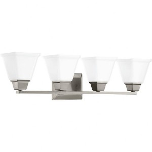 Progress Lighting, Clifton Heights, 4-Light Bath Vanity Fixture, Brushed Nickel, Etched Glass Shades - 1 of 2