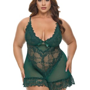 Oh La La Cheri Women's Valentine Soft Cup Ruffle Hem Lace Babydoll 2139X - 1 of 4