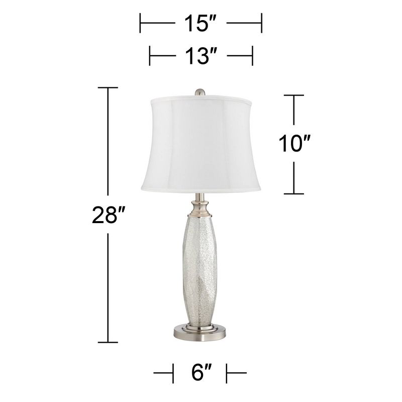 360 Lighting Carol 28" Tall Modern Country Cottage Table Lamps Set of 2 Silver Mercury Glass White Shade Living Room Bedroom Bedside Nightstand House, 4 of 6