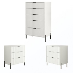 Festivo 3pc Modern Elegance 3 Drawer Nightstands and 5 Drawer Chest Set Off-White - 1 of 4
