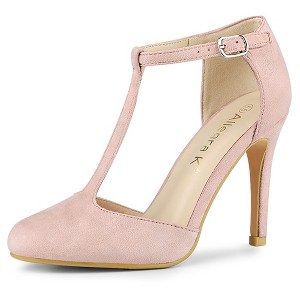 Allegra K Women's Rounded Toe Stiletto High Heel T-Strap Dress Pumps - 1 of 4