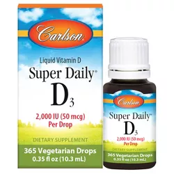 Carlson - Super Daily D3 2,000 IU (50 mcg) per Drop, Vitamin D Drops, 1-Year Supply, Vegetarian, Unflavored, 365 Drops