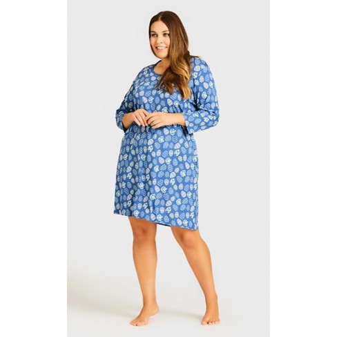 befolkning tsunamien inerti Women's Plus Size Print 3/4 Sleeve Sleep Shirt - Blue Egg | Avenue : Target