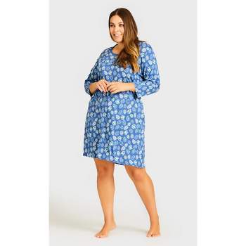 Women's Plus Size  Print 3/4 Sleeve Sleep Shirt - blue egg | AVENUE