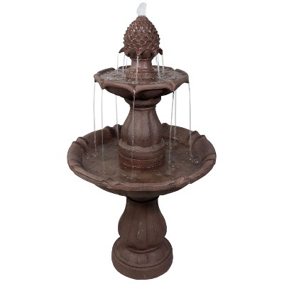 Sunnydaze 38"H Electric Polyresin and Fiberglass 2-Tier Curved Plinth Outdoor Water Fountain
