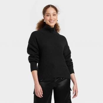 Women's Mock Turtleneck Boxy Pullover Sweater - Wild Fable™ Dark