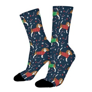 Beagle Dog Christmas Women Printed Crew Socks Funny Funky Socks Soft Polyester Novelty Gifts for Artists Men - 1 of 1