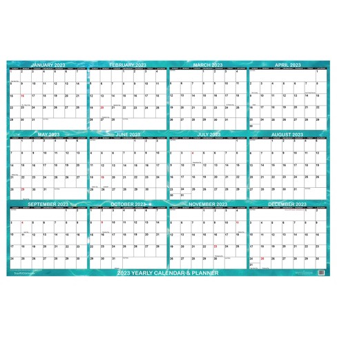 2023 Annual Wet And Dry Erase Laminated Wall Calendar 24" X 36" Cool Water  Designer Series - Swiftglimpse : Target