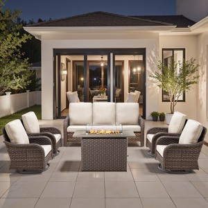 Buenhomino Patio Furniture Set with Fire Pit Table-High Back Outdoor Swivel Chairs Set with Thick Cushions Outdoor Patio Conversation Sets - 1 of 4