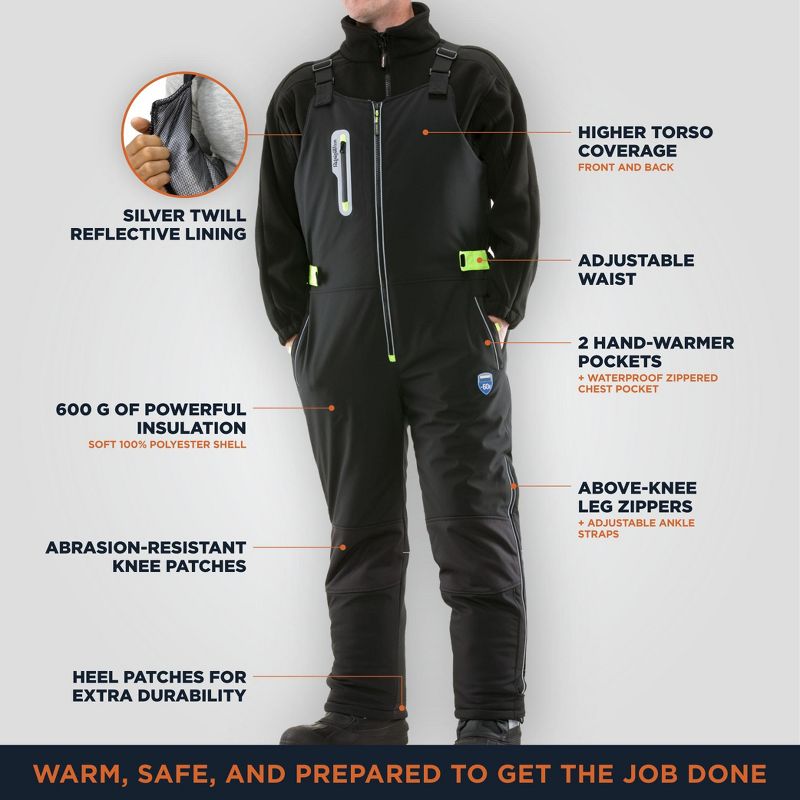RefrigiWear Men's Insulated Extreme Softshell High Bib Overalls -60F Protection, 4 of 8