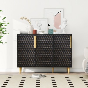 TIRAMISUBEST 3 Door Storage Cabinet,Buffeet Sideboard with Adjustable Shelves,Honeycomb Seamless Hexagons Pattern Metal Door for Living Room - 1 of 4