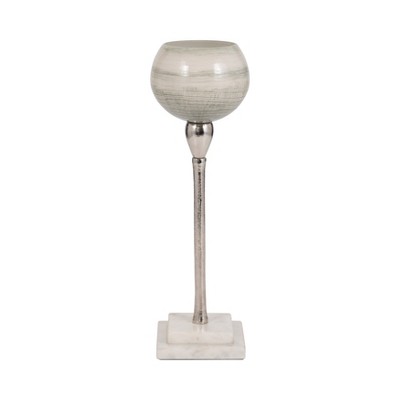 Modern Metal Glass Stone Aluminum Pillar and Taper Holder Decorative Candle Stand Contemporary Single Accent Piece