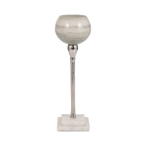 Modern Metal Glass Stone Aluminum Pillar and Taper Holder Decorative Candle Stand Contemporary Single Accent Piece - 1 of 4
