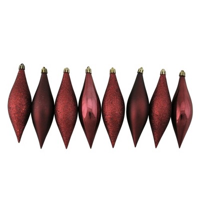 Northlight 8ct Shatterproof 4-Finish Christmas Finial Drop Ornament Set 5.5" - Red