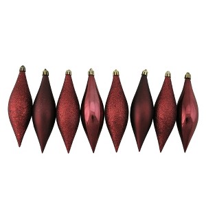 Northlight 8ct Shatterproof 4-Finish Christmas Finial Drop Ornament Set 5.5" - Red - 1 of 2