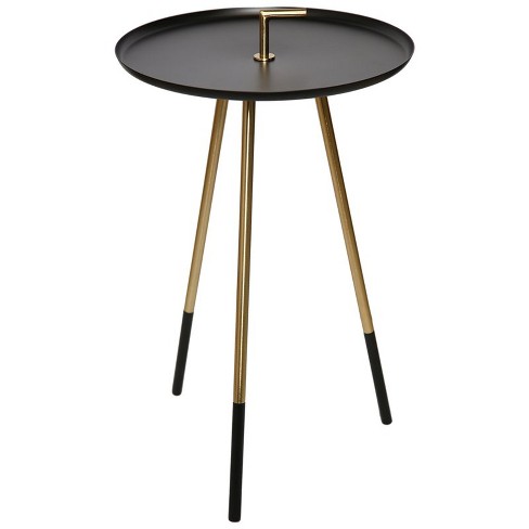 Iron Botkins 15 Round Folding Accent End Table In Black And Gold Renwi