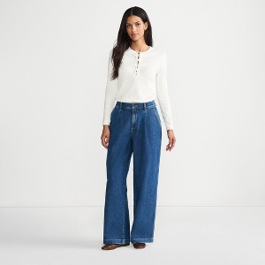 Lands' End Women's High Rise Soft Denim Pleated Wide Leg Trousers - 1 of 4