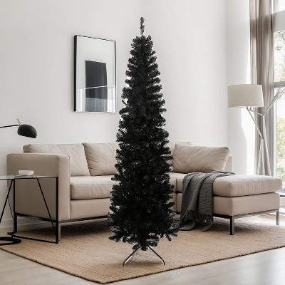 Resenkos 7.5FT Black Slim Artificial Christmas Tree Includes Foldable Metal Stand